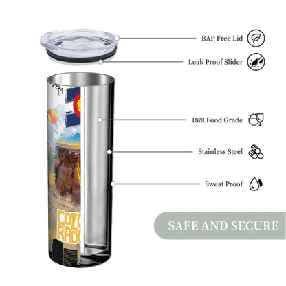 ColorFlow | Colorado Mountain Escape 20oz Skinny Stainless Steel Tumbler with Straw | Rocky Mountains Adventure Travel Cup