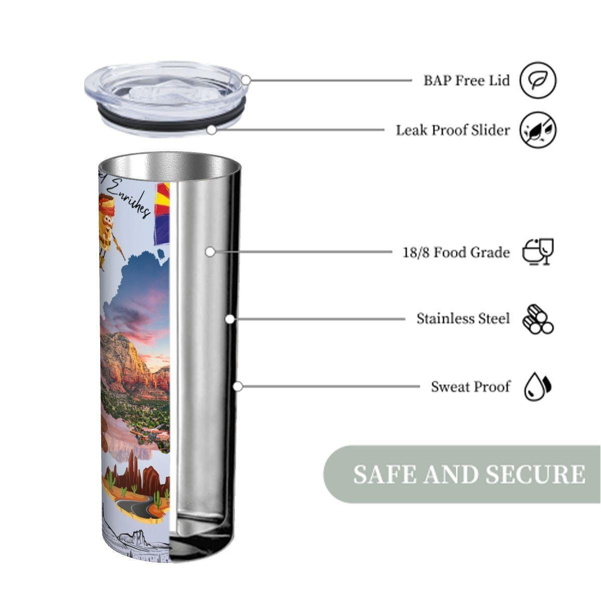 ColorFlow | Arizona Desert Spirit 20oz Skinny Stainless Steel Tumbler with Straw | Sedona Landscape Southwest Travel Cup