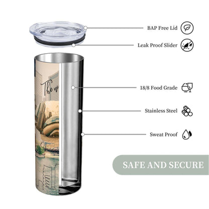 ColorFlow | Chicago Windy City Icons 20oz Skinny Stainless Steel Tumbler with Straw | Bean Skyline Illinois Travel Cup