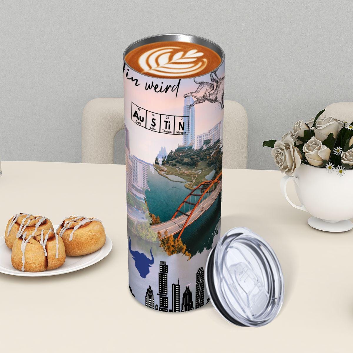 ColorFlow | Austin Texas City Vibes 20oz Skinny Stainless Steel Tumbler with Straw | Keep Austin Weird Skyline Cup