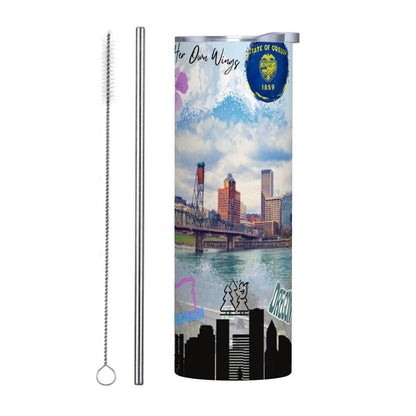 ColorFlow | Oregon State Adventure 20oz Skinny Stainless Steel Tumbler with Straw | Portland Skyline Nature Inspired Cup