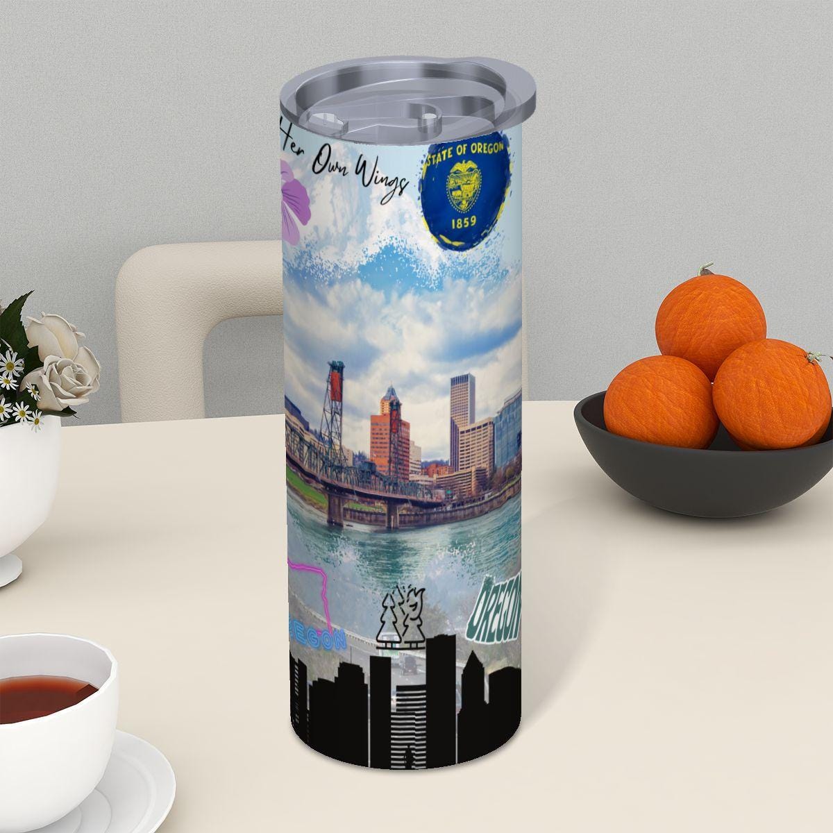 ColorFlow | Oregon State Adventure 20oz Skinny Stainless Steel Tumbler with Straw | Portland Skyline Nature Inspired Cup