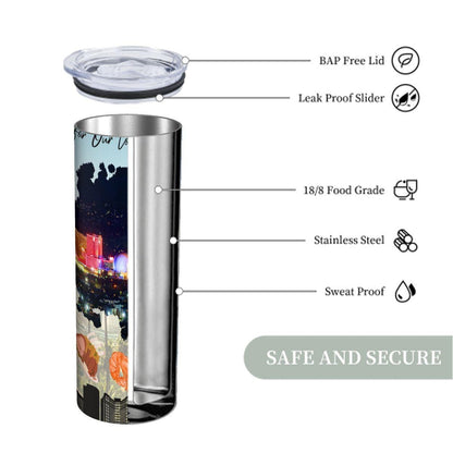 ColorFlow | Nevada State Icons 20oz Skinny Stainless Steel Tumbler with Straw | Las Vegas Skyline Travel Drinkware