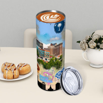 ColorFlow | South Carolina State Pride 20oz Skinny Stainless Steel Tumbler with Straw | Palmetto State Skyline Travel Cup