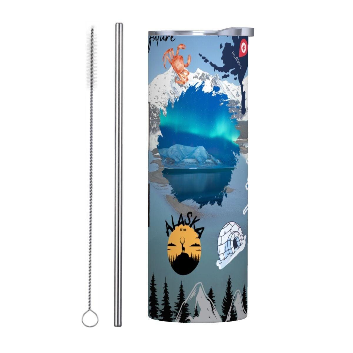 ColorFlow | Alaska Northern Lights 20oz Skinny Stainless Steel Tumbler with Straw | Arctic Wilderness Adventure Cup
