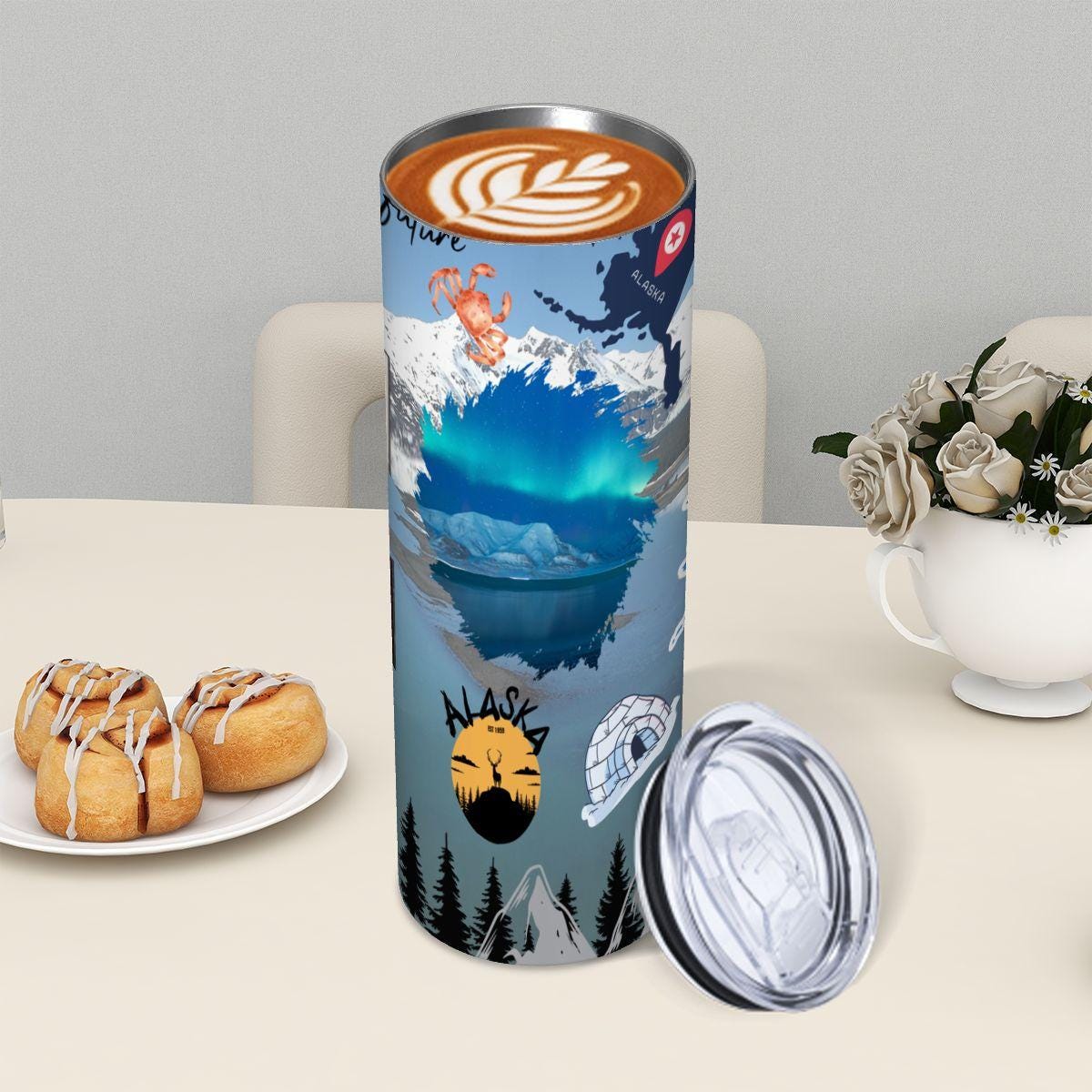ColorFlow | Alaska Northern Lights 20oz Skinny Stainless Steel Tumbler with Straw | Arctic Wilderness Adventure Cup