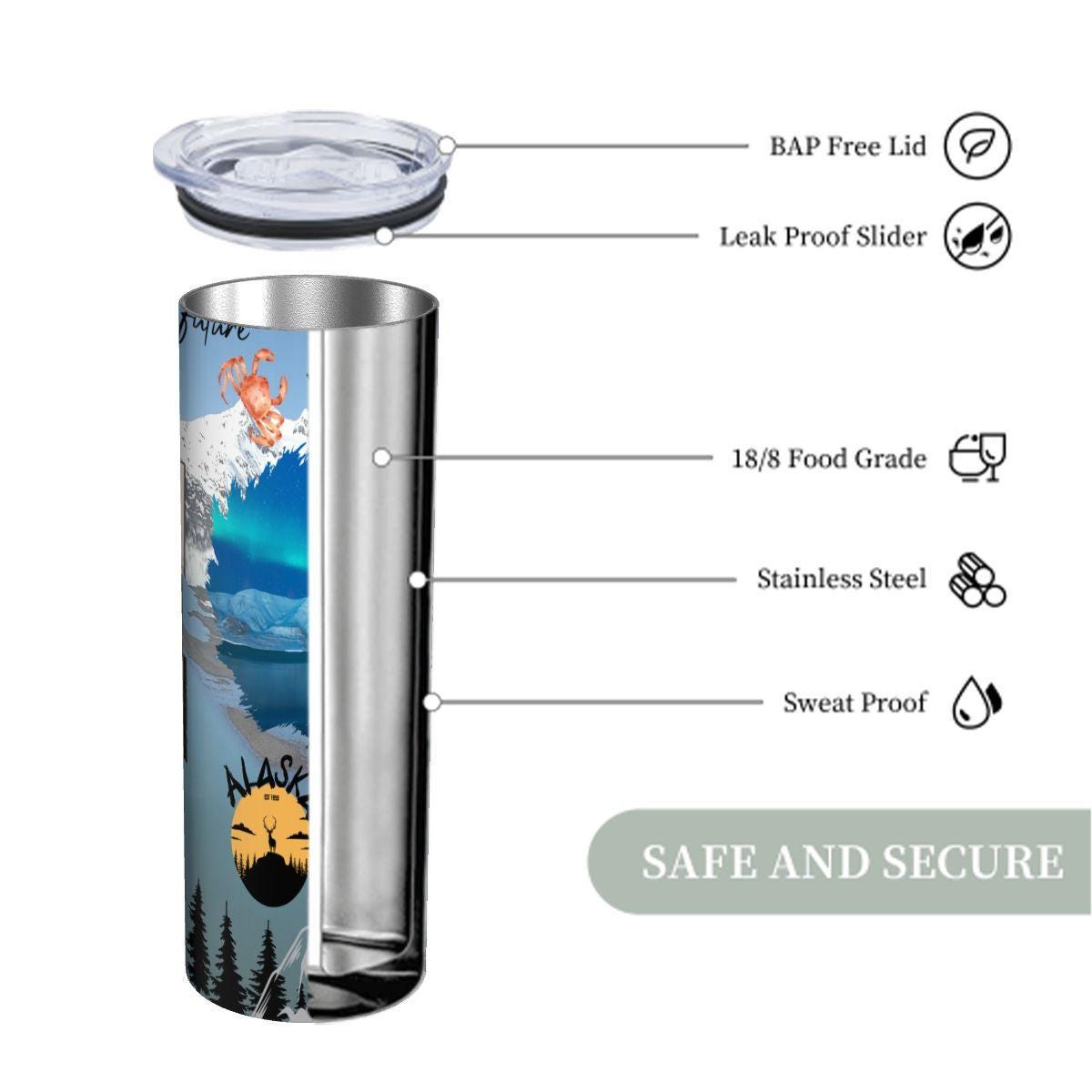 ColorFlow | Alaska Northern Lights 20oz Skinny Stainless Steel Tumbler with Straw | Arctic Wilderness Adventure Cup