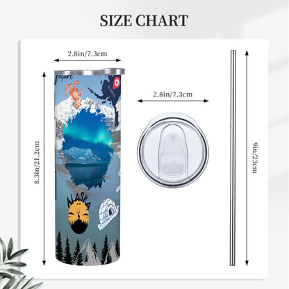 ColorFlow | Alaska Northern Lights 20oz Skinny Stainless Steel Tumbler with Straw | Arctic Wilderness Adventure Cup