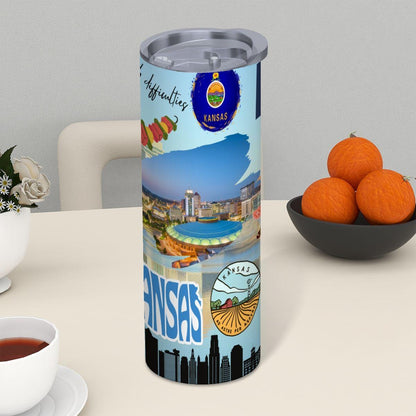 ColorFlow | Kansas State Pride 20oz Skinny Stainless Steel Tumbler with Straw | Kansas City Skyline Travel Coffee Cup