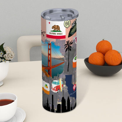 ColorFlow | California Dreamin 20oz Skinny Stainless Steel Tumbler with Straw | Golden Gate Hollywood Coast Vibes Cup
