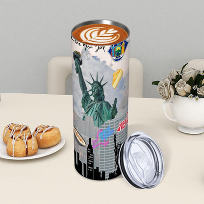 ColorFlow | New York City Icons 20oz Skinny Stainless Steel Tumbler with Straw | Statue of Liberty NYC Skyline Cup