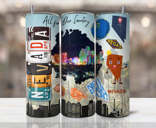 ColorFlow | Nevada State Icons 20oz Skinny Stainless Steel Tumbler with Straw | Las Vegas Skyline Travel Drinkware
