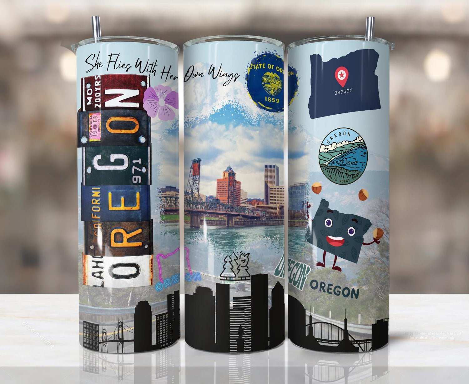 ColorFlow | Oregon State Adventure 20oz Skinny Stainless Steel Tumbler with Straw | Portland Skyline Nature Inspired Cup