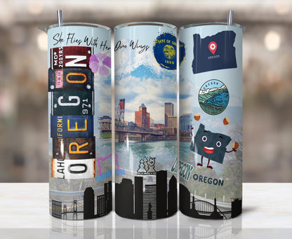 ColorFlow | Oregon State Adventure 20oz Skinny Stainless Steel Tumbler with Straw | Portland Skyline Nature Inspired Cup