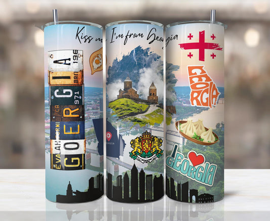 ColorFlow | Georgia Southern Charm 20oz Skinny Stainless Steel Tumbler with Straw | Atlanta Peach State Travel Cup