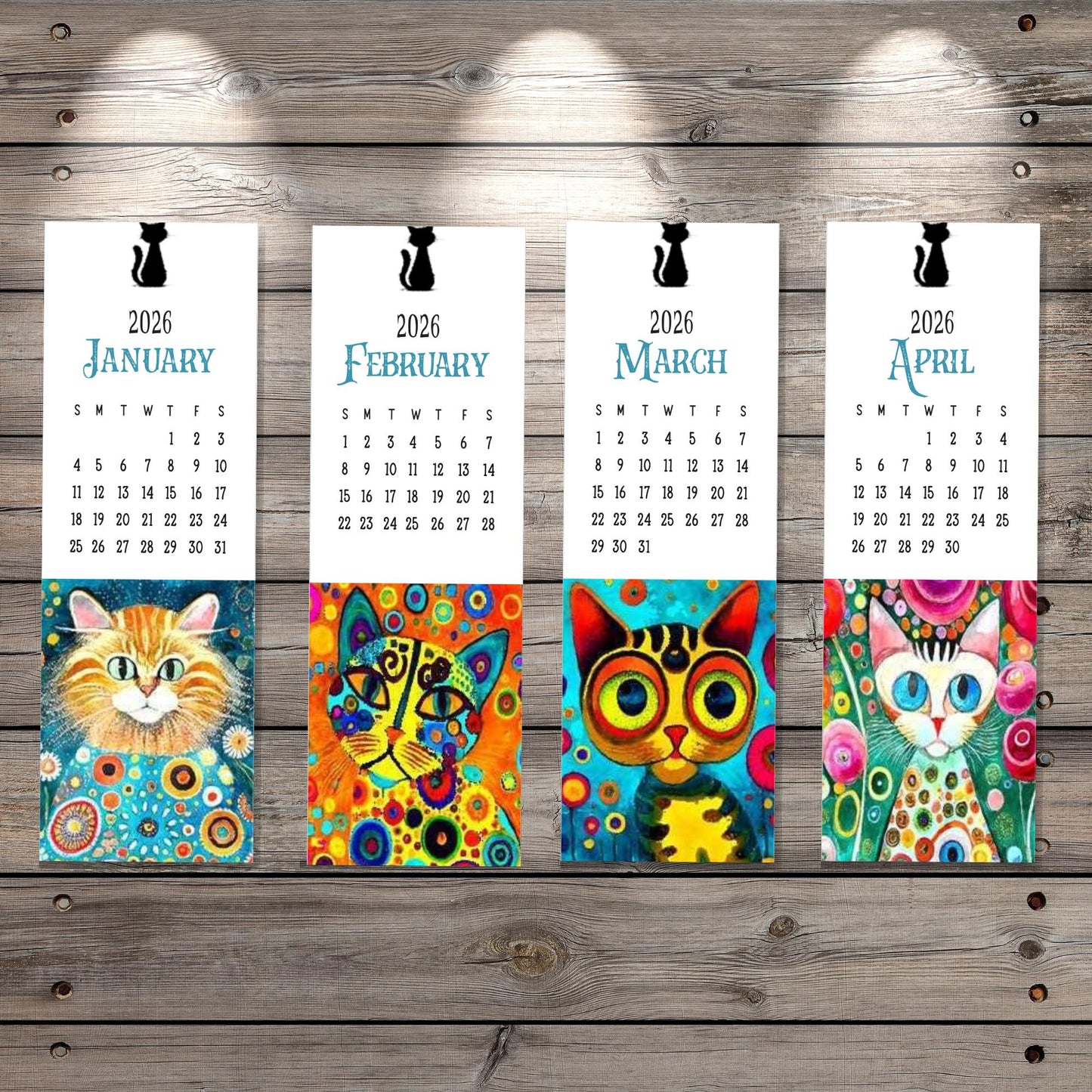 ColorFlow | 12 Month Cat Art Metal Bookmark Set Vibrant Illustrated Calendar Collection for Readers Gift Set | Optional Personalization