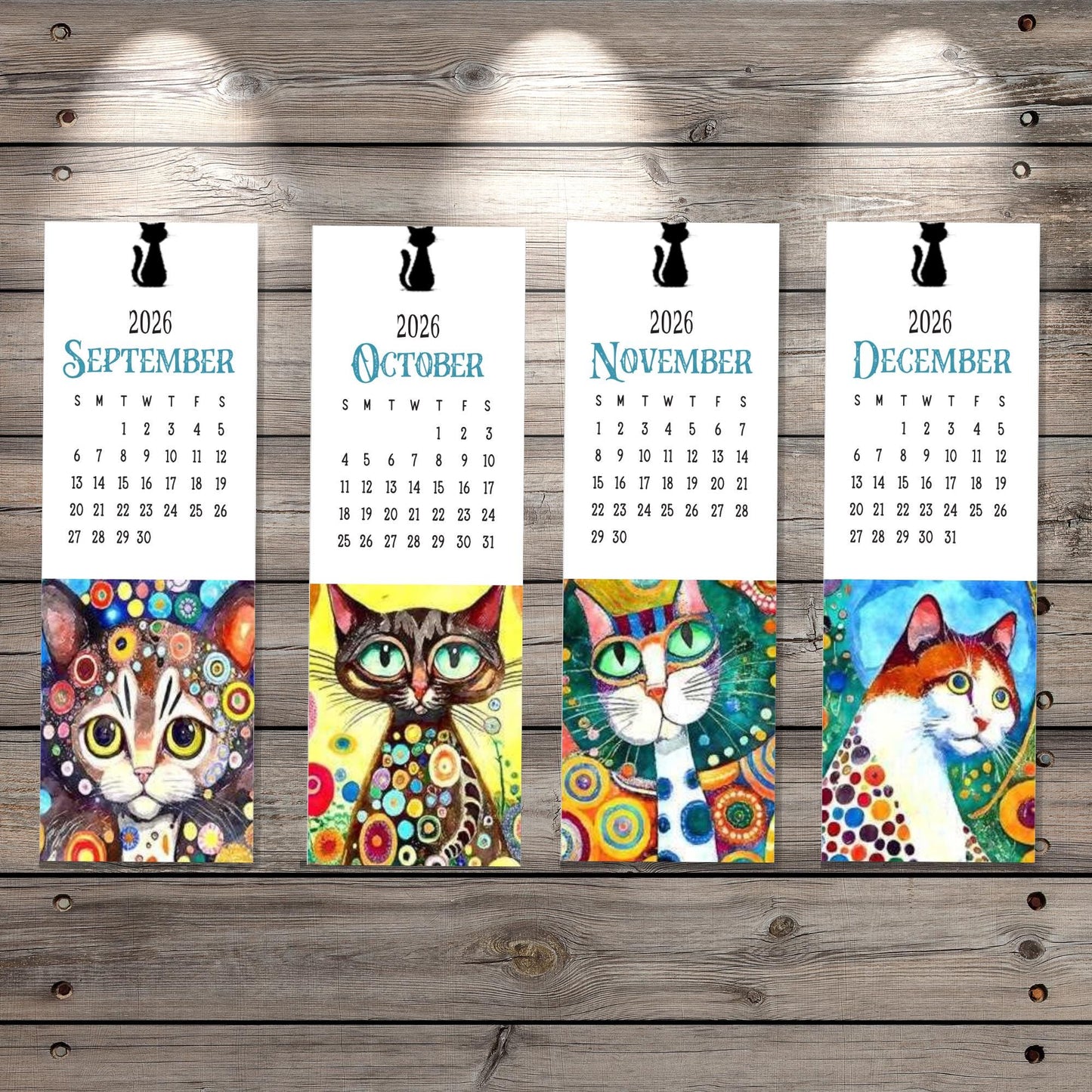 ColorFlow | 12 Month Cat Art Metal Bookmark Set Vibrant Illustrated Calendar Collection for Readers Gift Set | Optional Personalization