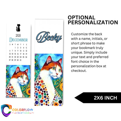 ColorFlow | 12 Month Cat Art Metal Bookmark Set Vibrant Illustrated Calendar Collection for Readers Gift Set | Optional Personalization