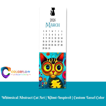 ColorFlow | 12 Month Cat Art Metal Bookmark Set Vibrant Illustrated Calendar Collection for Readers Gift Set | Optional Personalization