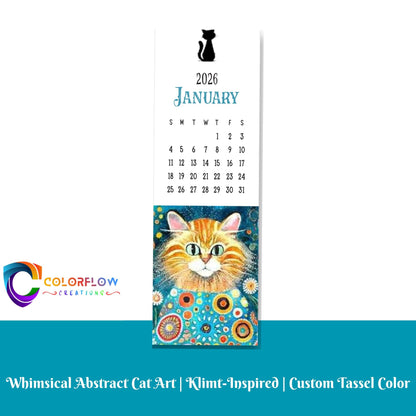 ColorFlow | 12 Month Cat Art Metal Bookmark Set Vibrant Illustrated Calendar Collection for Readers Gift Set | Optional Personalization