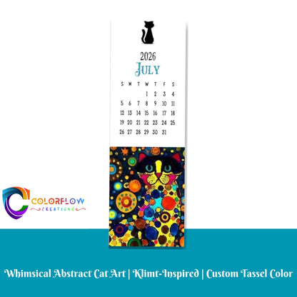 ColorFlow | 12 Month Cat Art Metal Bookmark Set Vibrant Illustrated Calendar Collection for Readers Gift Set | Optional Personalization