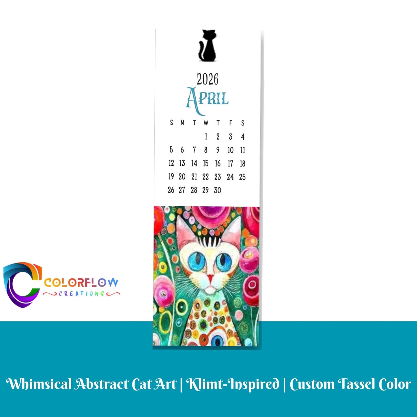 ColorFlow | 12 Month Cat Art Metal Bookmark Set Vibrant Illustrated Calendar Collection for Readers Gift Set | Optional Personalization