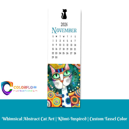 ColorFlow | 12 Month Cat Art Metal Bookmark Set Vibrant Illustrated Calendar Collection for Readers Gift Set | Optional Personalization