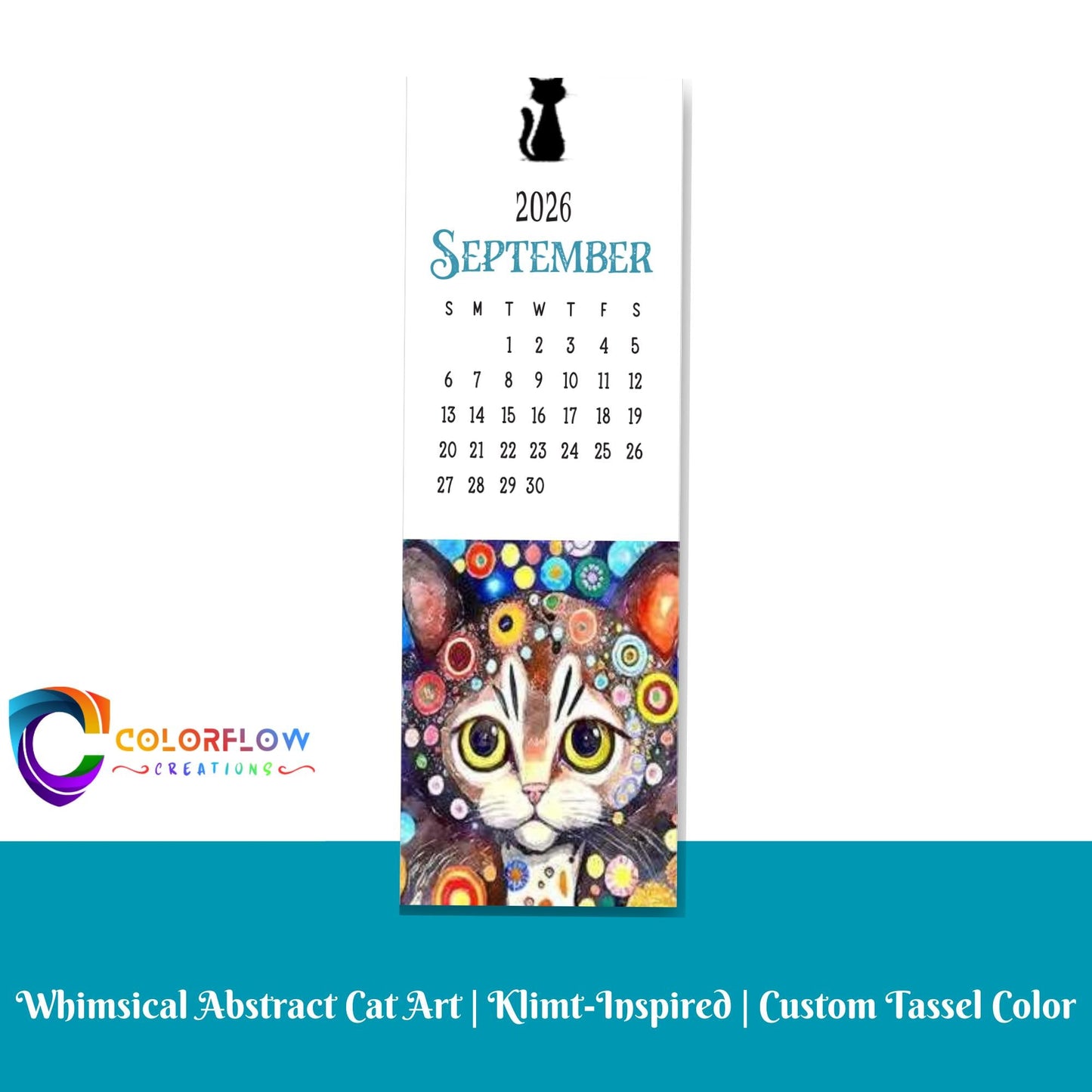 ColorFlow | 12 Month Cat Art Metal Bookmark Set Vibrant Illustrated Calendar Collection for Readers Gift Set | Optional Personalization
