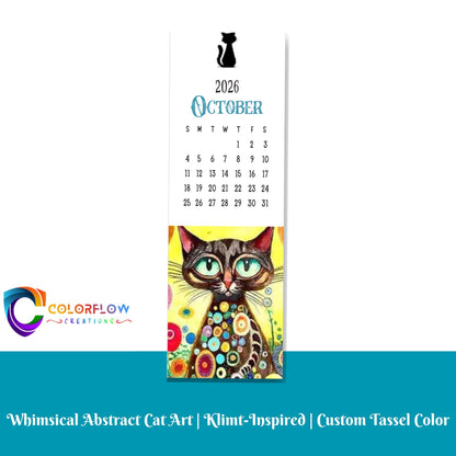 ColorFlow | 12 Month Cat Art Metal Bookmark Set Vibrant Illustrated Calendar Collection for Readers Gift Set | Optional Personalization