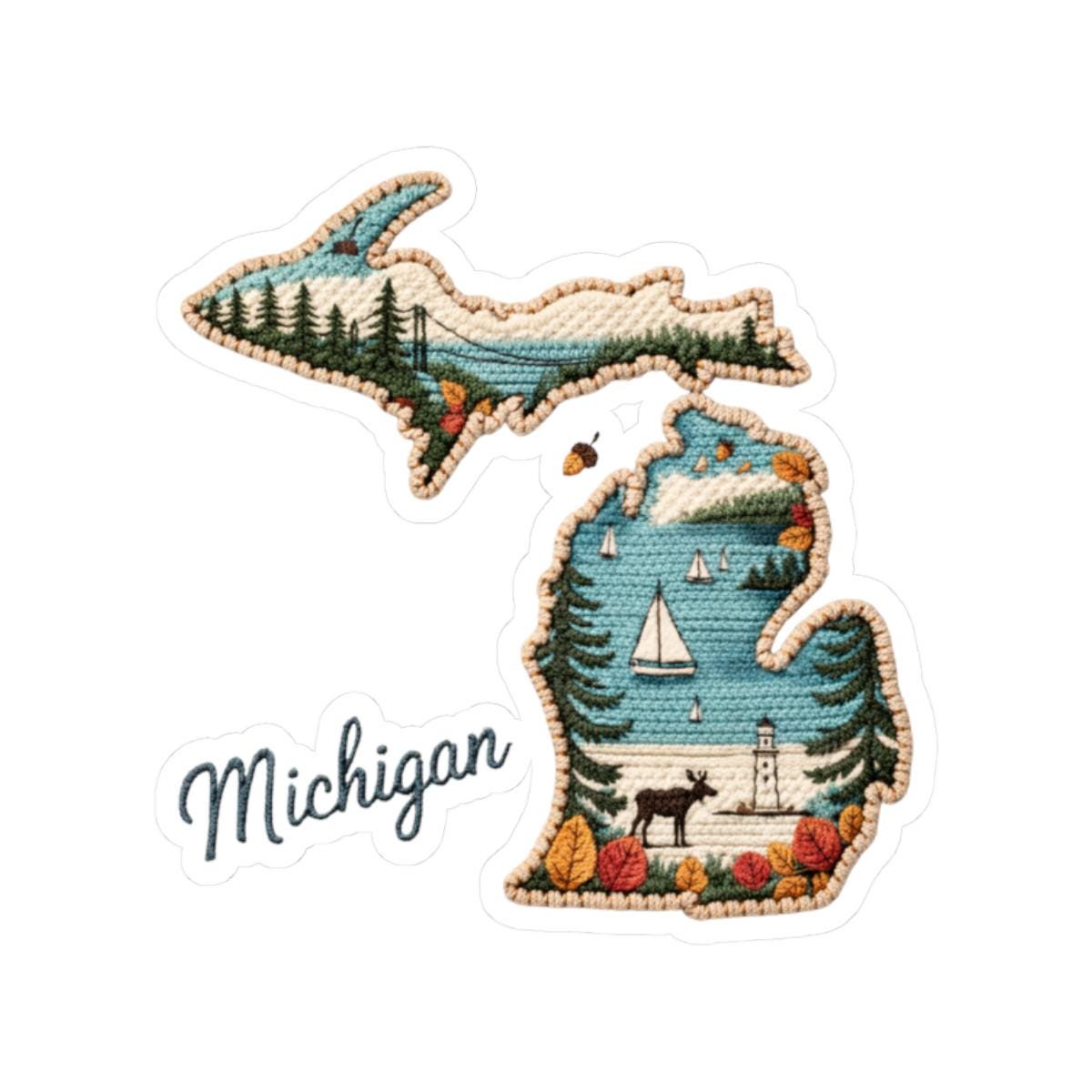 ColorFlow | Michigan Great Lakes Escape Vinyl Sticker | Northern Shores Sailboats Forest and Wildlife Art