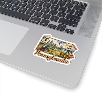ColorFlow | Pennsylvania Keystone Legacy Vinyl Sticker | Historic Bridges City Skyline and Rural Fields Art