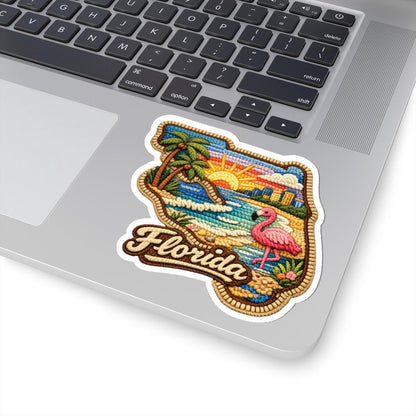ColorFlow | Florida Coastal Sunrise Vinyl Sticker | Palm Shores Flamingo and Tropical Skyline Art