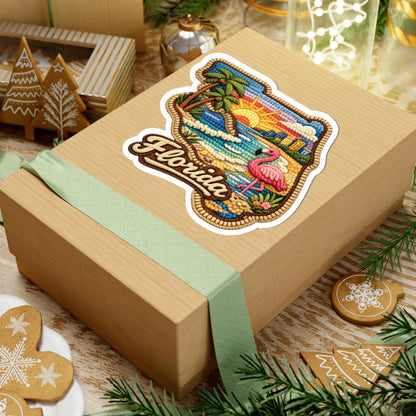 ColorFlow | Florida Coastal Sunrise Vinyl Sticker | Palm Shores Flamingo and Tropical Skyline Art
