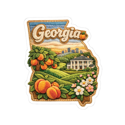 ColorFlow | Georgia Peach State Charm Vinyl Sticker | Southern Estate Orchards and Classic Landscape Art