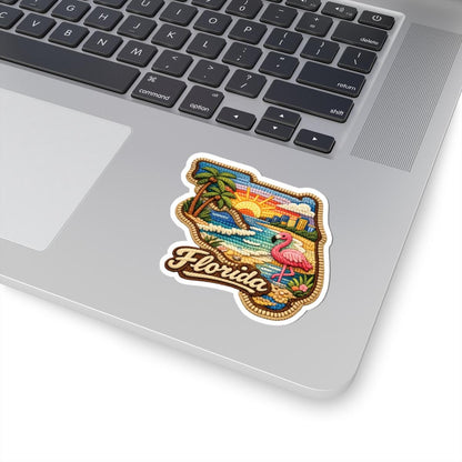 ColorFlow | Florida Coastal Sunrise Vinyl Sticker | Palm Shores Flamingo and Tropical Skyline Art