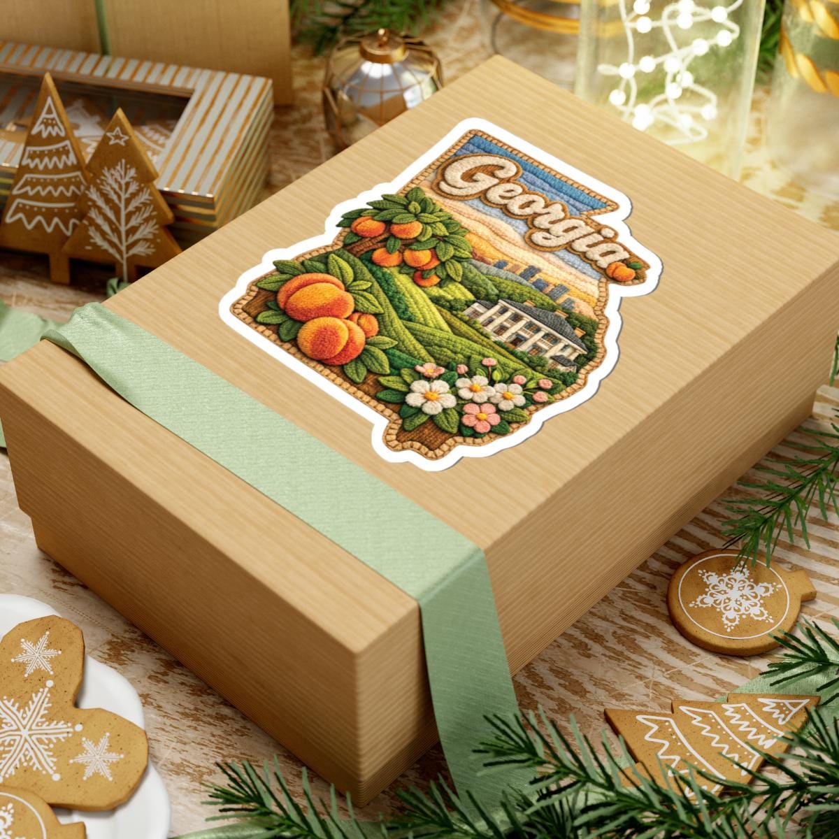 ColorFlow | Georgia Peach State Charm Vinyl Sticker | Southern Estate Orchards and Classic Landscape Art