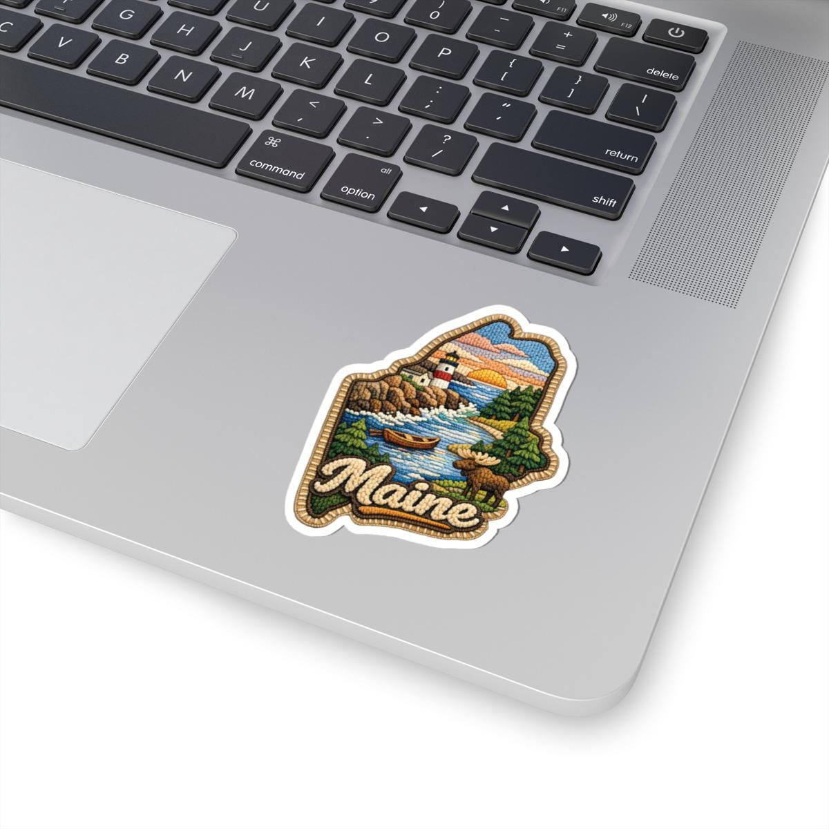 ColorFlow | Maine Coastal Wilderness Vinyl Sticker | Lighthouse Pine Shores Canoe and Northern Seascape Art