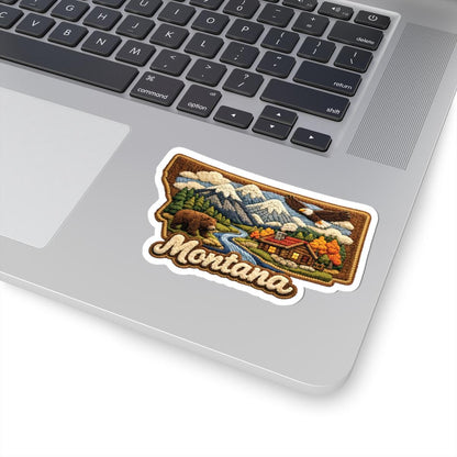 ColorFlow | Montana Wilderness Retreat Vinyl Sticker | Mountain Rivers Cabin Wildlife and Big Sky Landscape Art