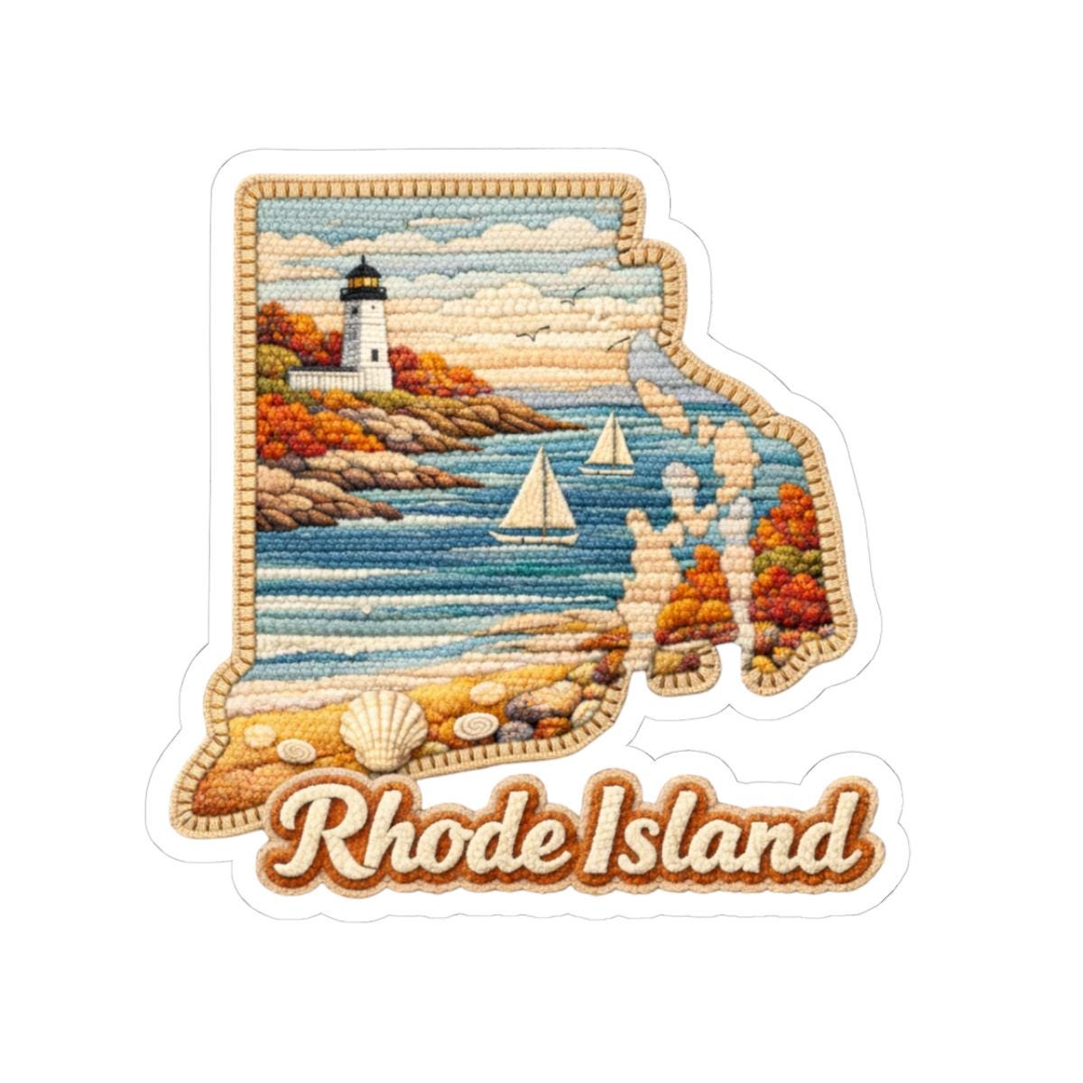 ColorFlow | Rhode Island Oceanlight Vinyl Sticker | Coastal Cliffs Sailboats Lighthouse and New England Shore Art
