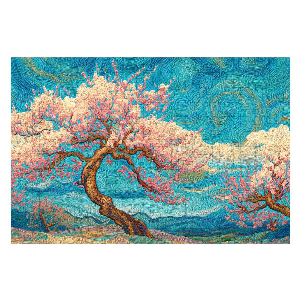 ColorFlow | Cherry Blossom Dreamscape Wooden Jigsaw Puzzle Art Inspired Mindful Puzzle Gift