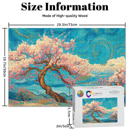 ColorFlow | Cherry Blossom Dreamscape Wooden Jigsaw Puzzle Art Inspired Mindful Puzzle Gift