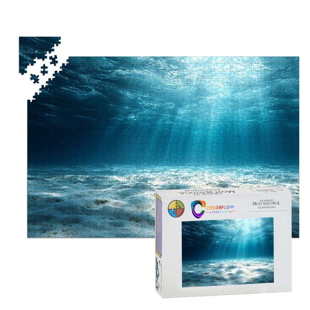 ColorFlow | Beneath the Blue Ocean Light Wooden Jigsaw Puzzle Calming Seascape Art Puzzle