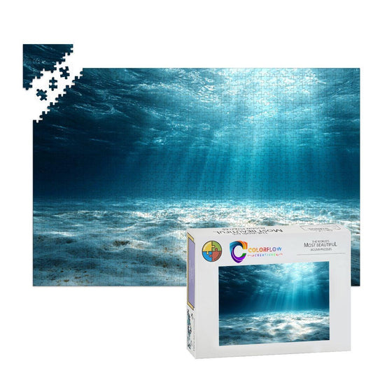 ColorFlow | Beneath the Blue Ocean Light Wooden Jigsaw Puzzle Calming Seascape Art Puzzle