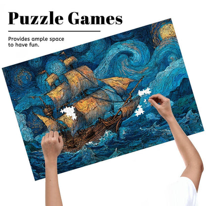 ColorFlow | Starry Voyage Tall Ship Wooden Jigsaw Puzzle Night Sky Art Inspired Puzzle