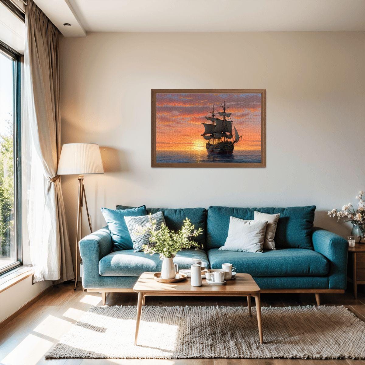 ColorFlow | Golden Horizon Tall Ship Wooden Jigsaw Puzzle Sunset Seascape Art Puzzle