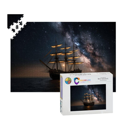 ColorFlow | Celestial Night Voyager Wooden Jigsaw Puzzle Star Filled Sky Nautical Art Puzzle