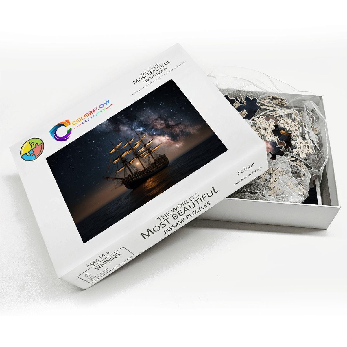 ColorFlow | Celestial Night Voyager Wooden Jigsaw Puzzle Star Filled Sky Nautical Art Puzzle