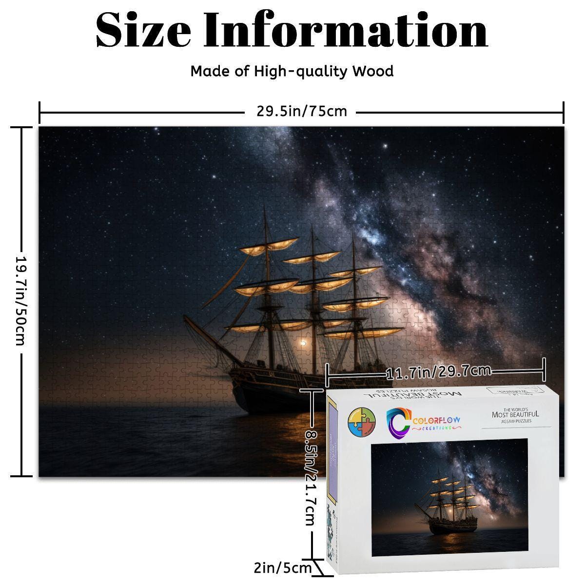 ColorFlow | Celestial Night Voyager Wooden Jigsaw Puzzle Star Filled Sky Nautical Art Puzzle