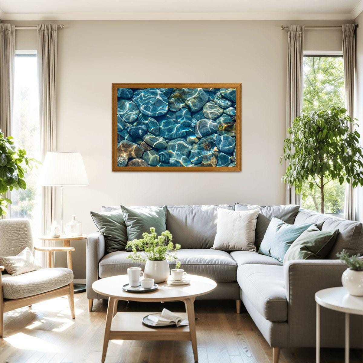 ColorFlow | Sunlit Water Stones Wooden Jigsaw Puzzle Abstract Calm Nature Art Puzzle