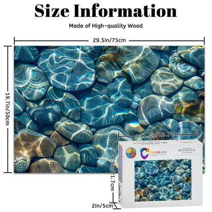 ColorFlow | Sunlit Water Stones Wooden Jigsaw Puzzle Abstract Calm Nature Art Puzzle